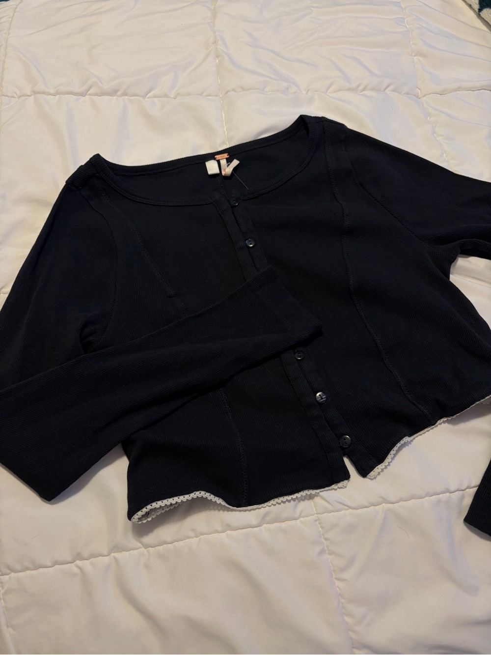 NWT FREE PEOPLE black & white crop sweater top